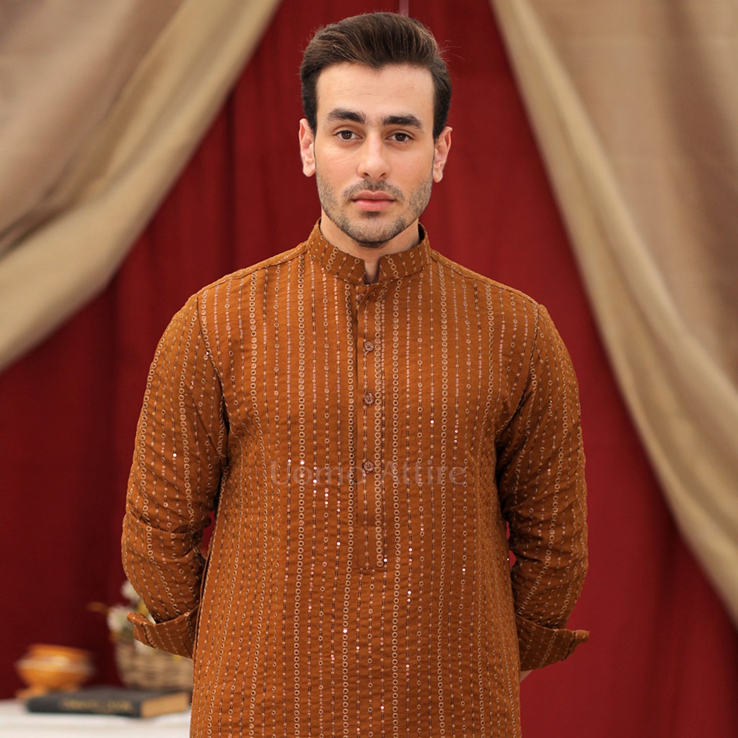 
                  
                    Imported Jamawar Rao Silk Fabric Embroidered Kurta Pajama Set
                  
                