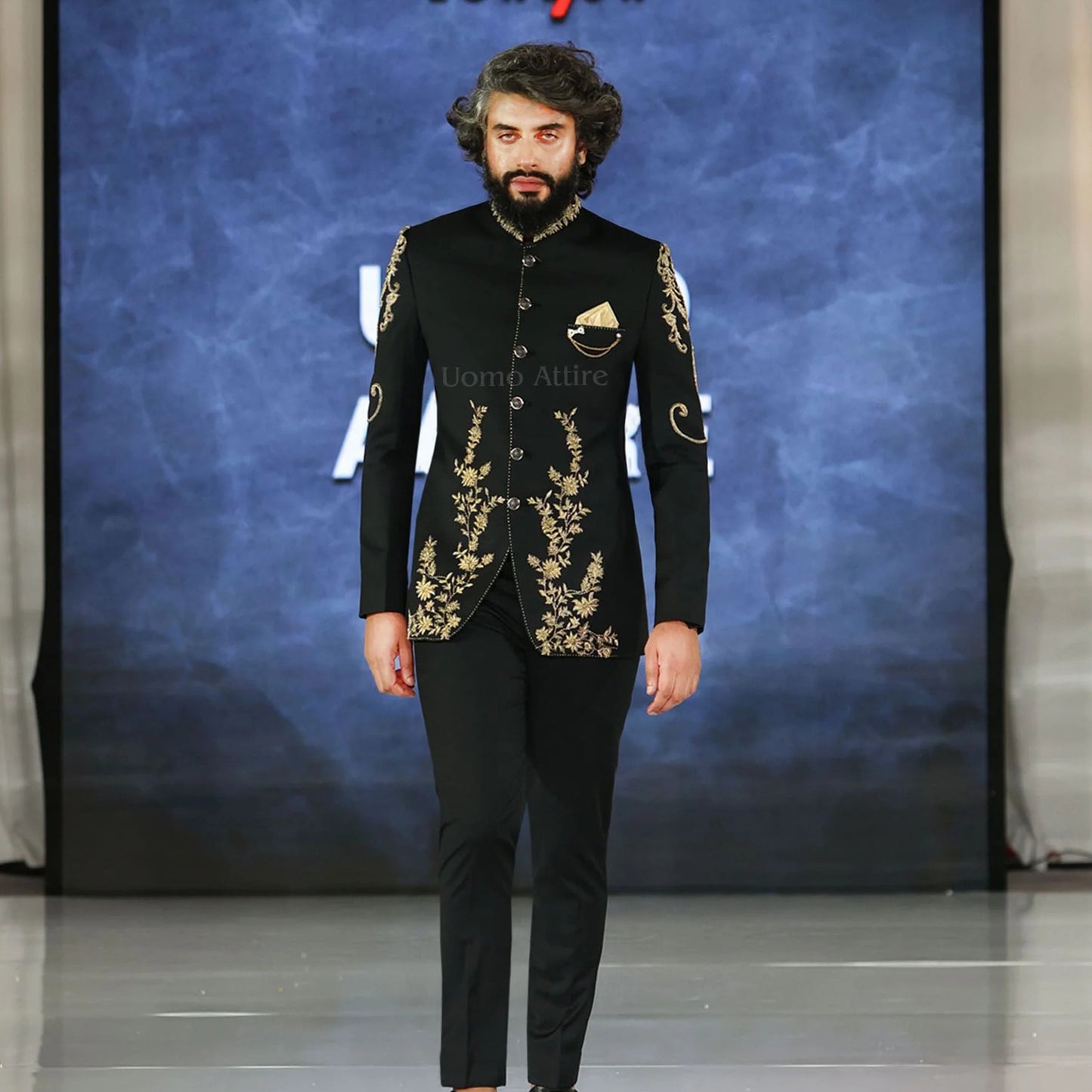 
                  
                    Black Prince Coat with Intricate Golden Embellishments - Perfect for Weddings
                  
                