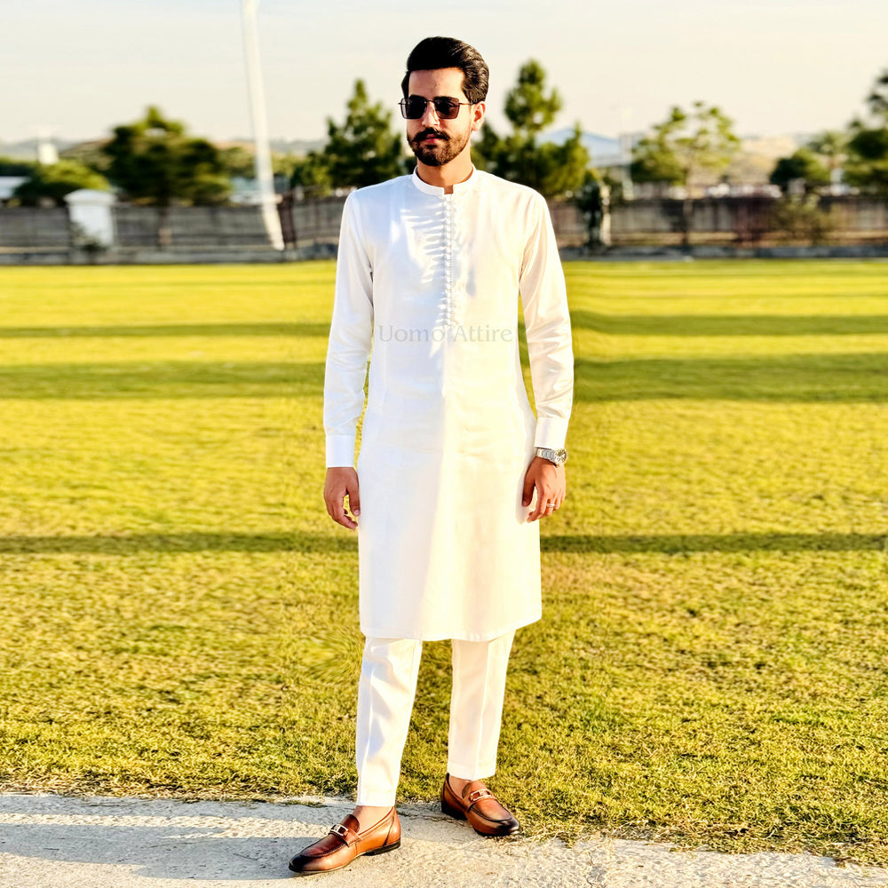 White kurta Pajama Design for men – Uomo Attire