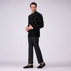 Opulent Black Velvet Prince Two Piece Suit With Intricate Embellishments