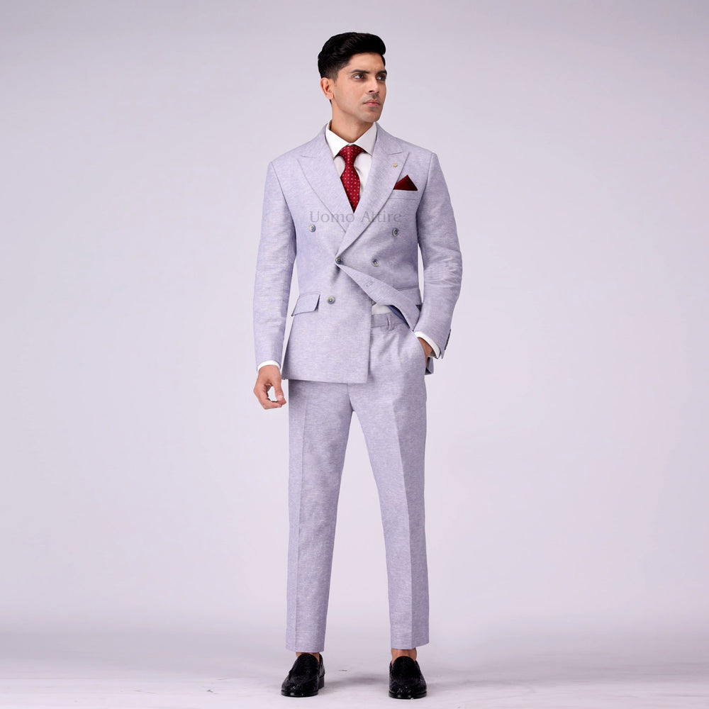 Luxurious Linen Double-Breasted Two Piece Suit For Men's