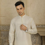 Luxurious Off White Raw Silk Kurta and Pajama for Groom with Loops Button
