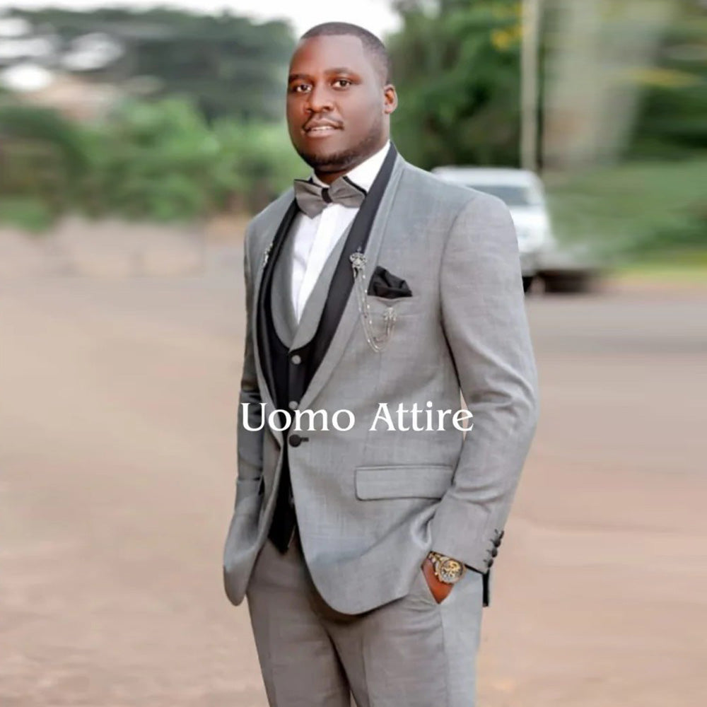 Luxury Charcoal Grey Tuxedo for Men with Black Shawl Lapel and