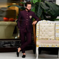Luxury Deep Maroon Prince Two-Piece Suit for Men with Embellished Patch Pocket