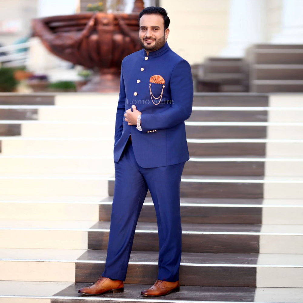 Custom-Made Navy Blue Prince Two-Piece Suit for Men