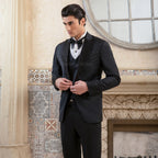 Luxurious Customized Jet Black Tuxedo for Groom with Embellished Shawl, Shoulders, and Cuffs