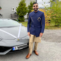 Bespoke Angrakha-Style Navy Blue Prince Coat For Mens With Kurta Pajma