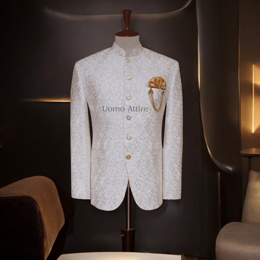 Luxurious Off-White Prince Coat with Embroidered Fabric – Perfect for Special Occasions