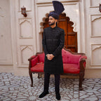 Jet Black Hand-Embellished Sherwani – A Statement of Royalty