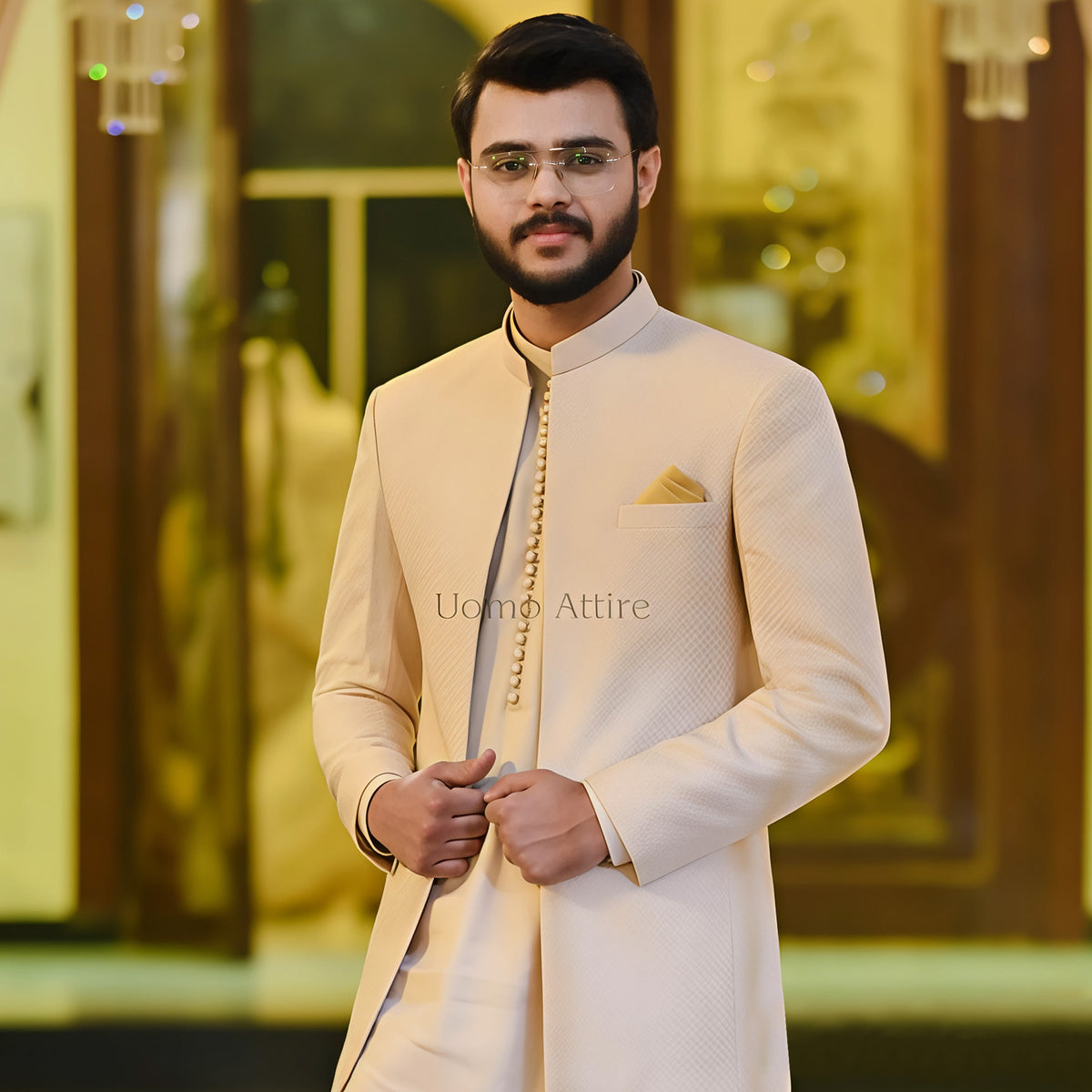 Regal Charm in Peach The Ultimate Prince Coat for Grand Occasions