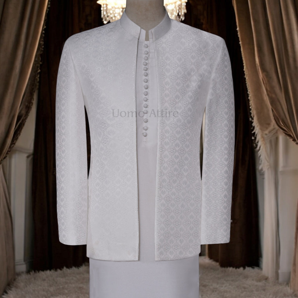 Off White Prince Coat for Grooms | Elegant Wedding Wear with Gold Handwork