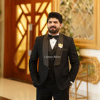 Luxury Black Tuxedo with Hand Embellishments and Double-Breasted Waistcoat