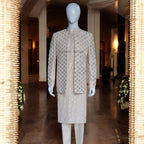 Elegent Embroidered Prince Coat for Groom with Kurta Pajama Set