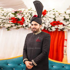 Regal Black Embroidered Sherwani with Signature Royal Turban
