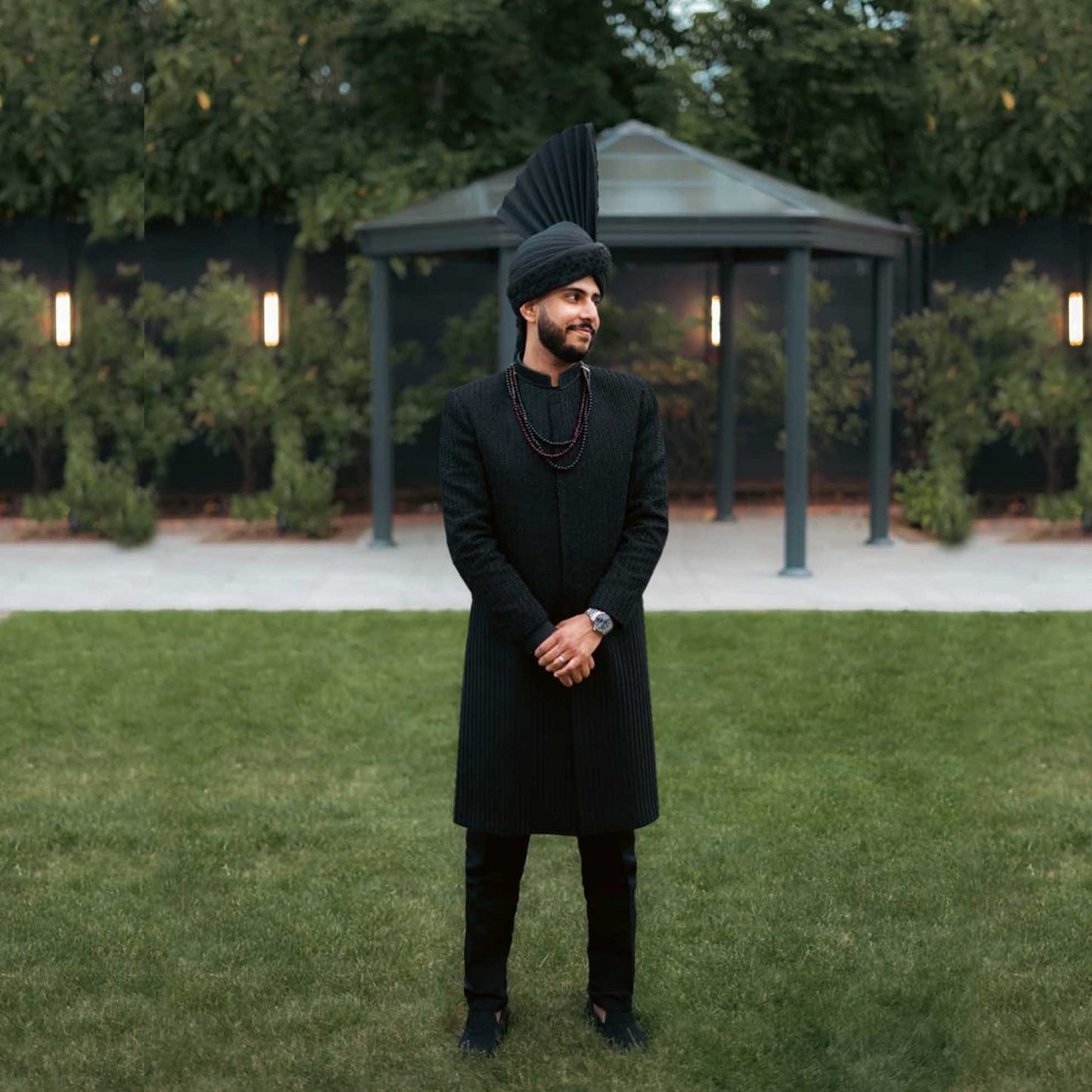 
                  
                    Premium Groom Sherwani with Black Jewelry Work
                  
                