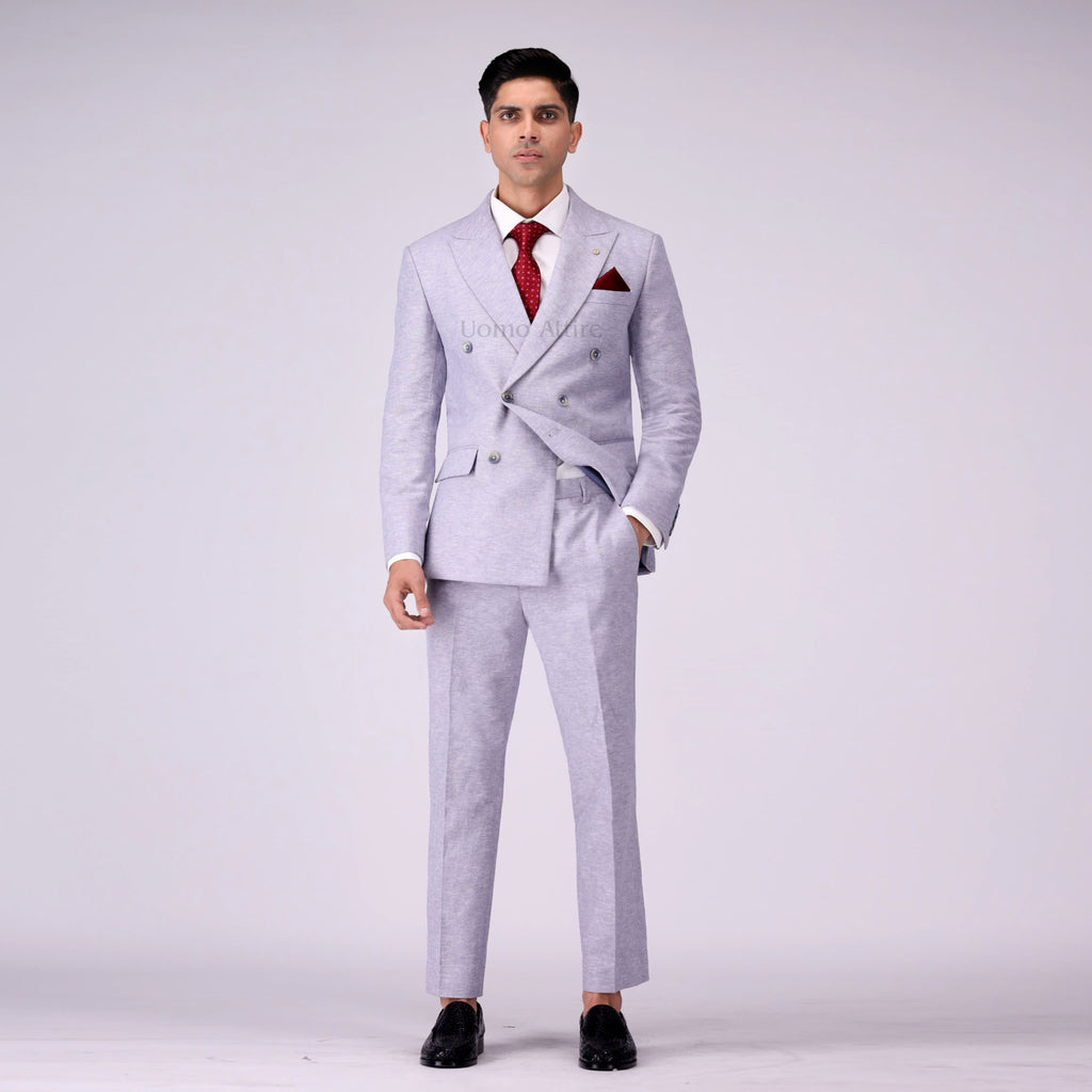 Luxurious Linen Double-Breasted Two Piece Suit For Men's