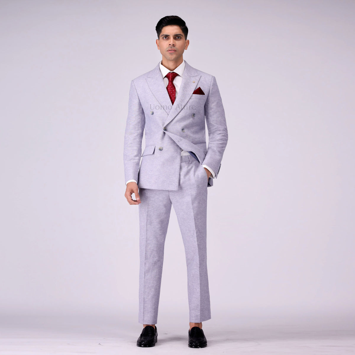 Luxurious Linen Double-Breasted Two Piece Suit For Men's