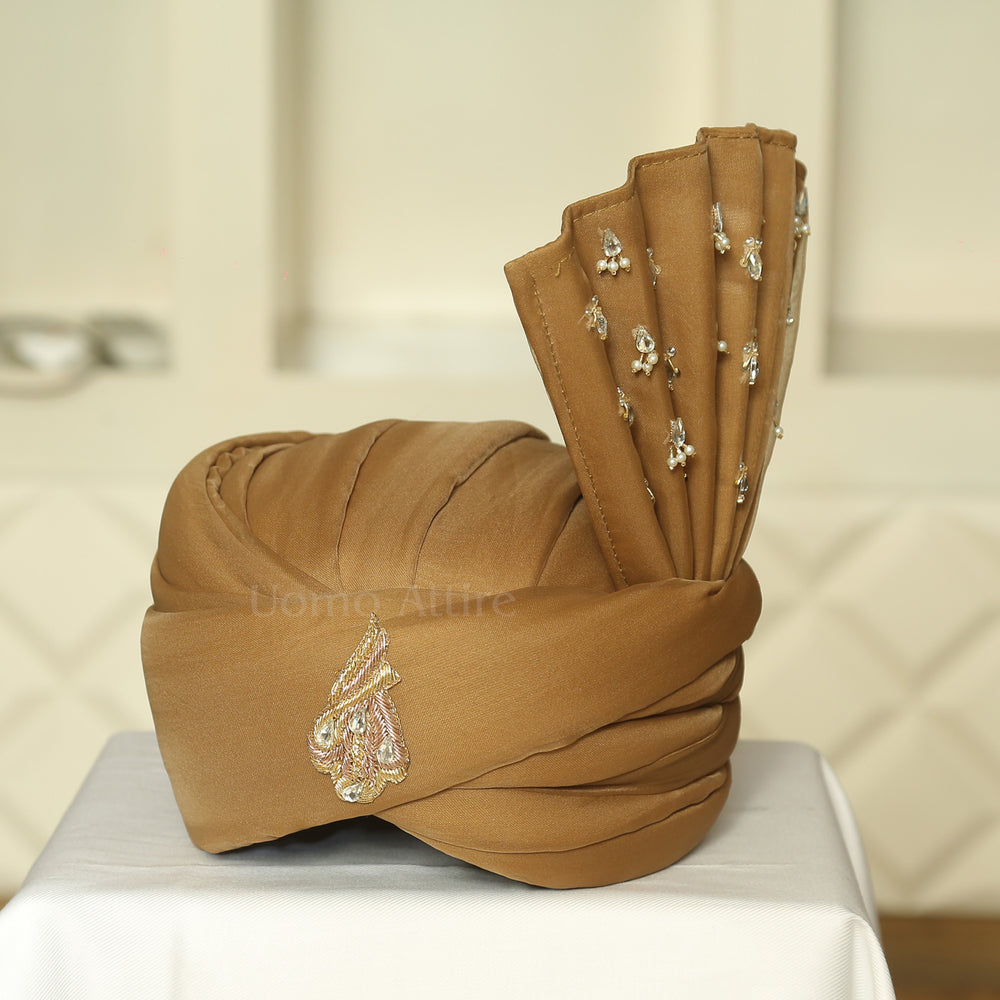 Short Shimla Pure Imported Silk Customized Turban with Hand Embellishments for Groom