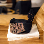 Luxurious Jet Black Turban for Groom with Rose Gold Embellishments