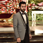 Luxurious Grey Tuxedo with Black Shawl Lapel and Waistcoat for Men