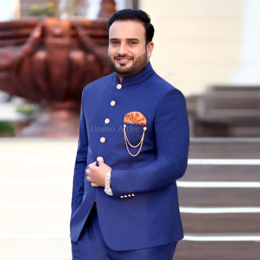 Custom-Made Navy Blue Prince Two-Piece Suit for Men