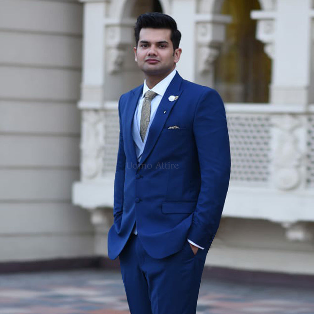 royal blue suit with white shirt