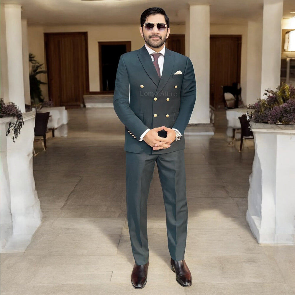 Luxurious Rich Green Double-Breasted Suit for Men