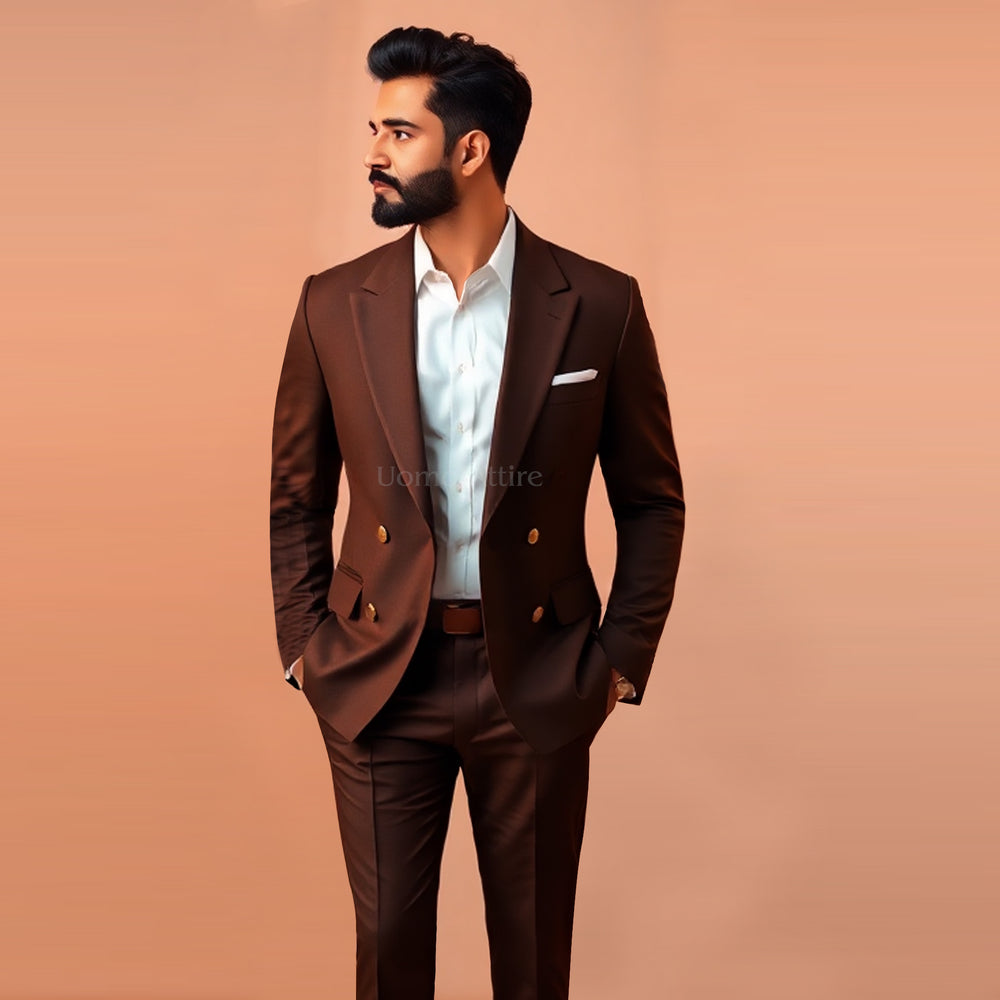 Chocolate Brown Double-Breasted Suit – Uomo Attire