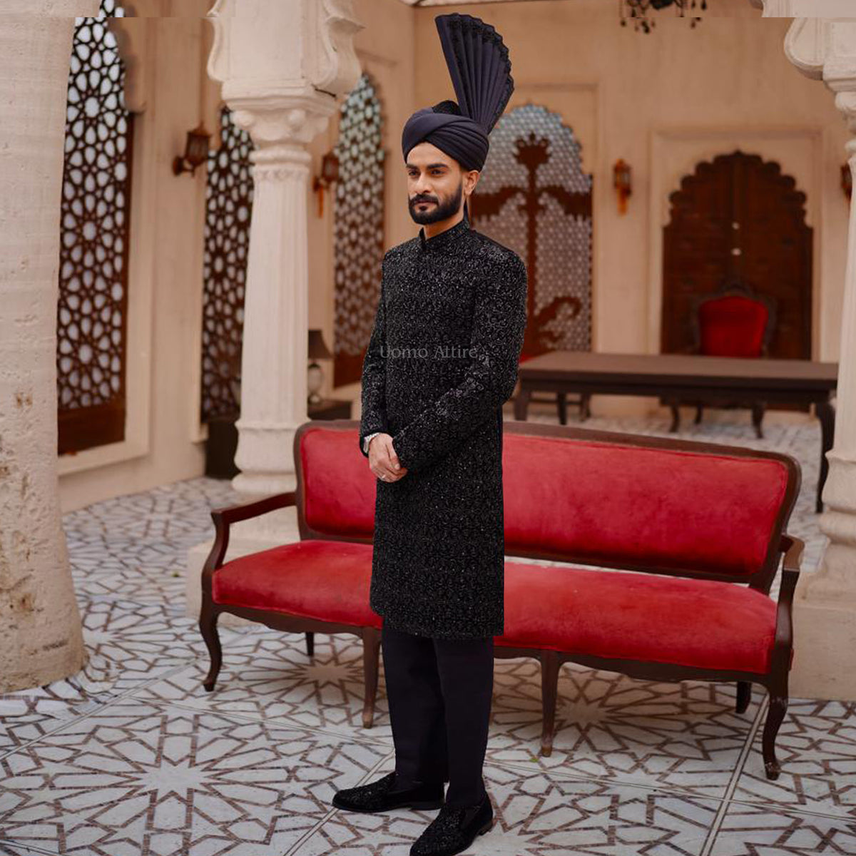 Jet Black Hand-Embellished Sherwani – A Statement of Royalty