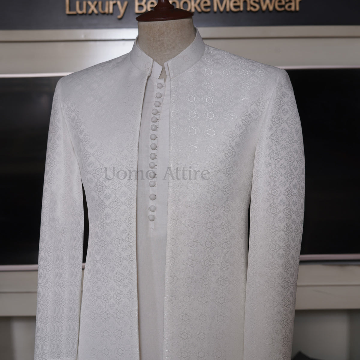 Off White Prince Coat for Grooms | Elegant Wedding Wear with Gold Handwork