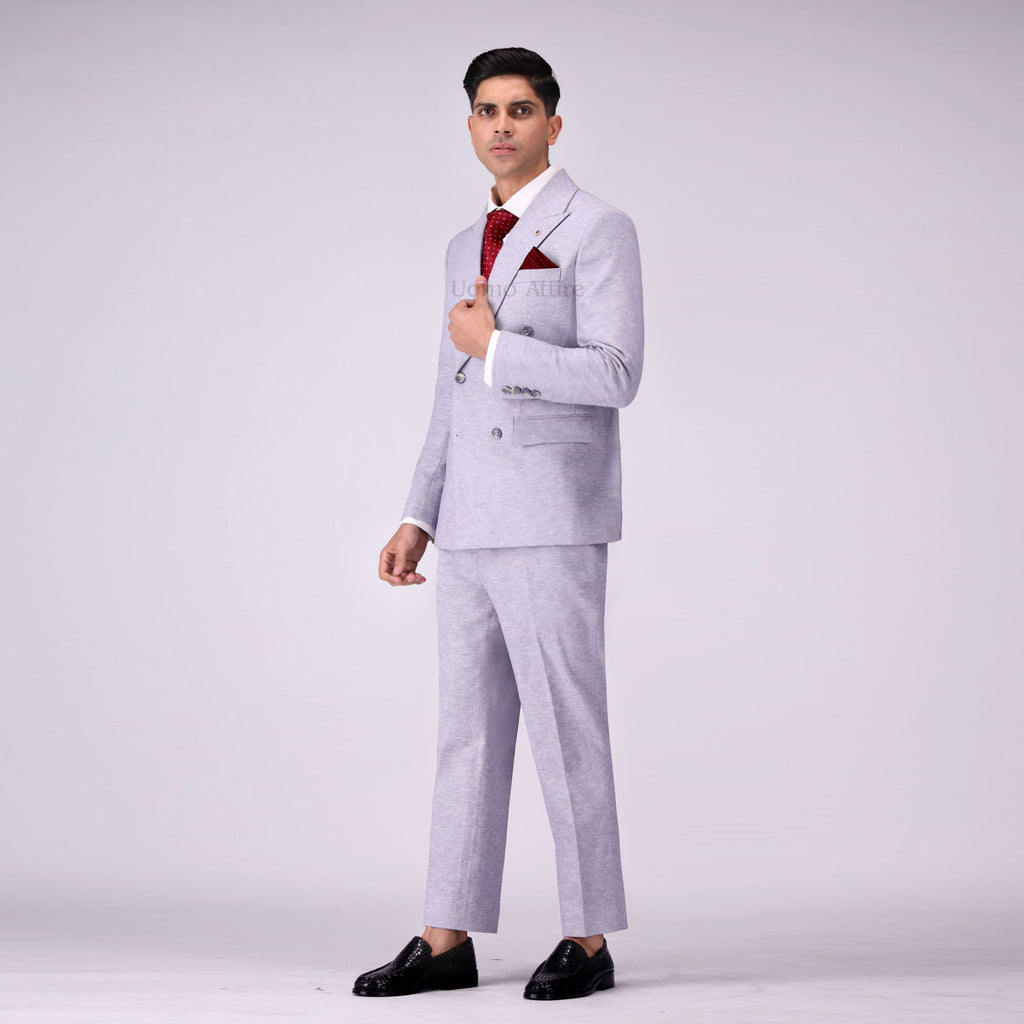Luxurious Linen Double-Breasted Two Piece Suit For Men's