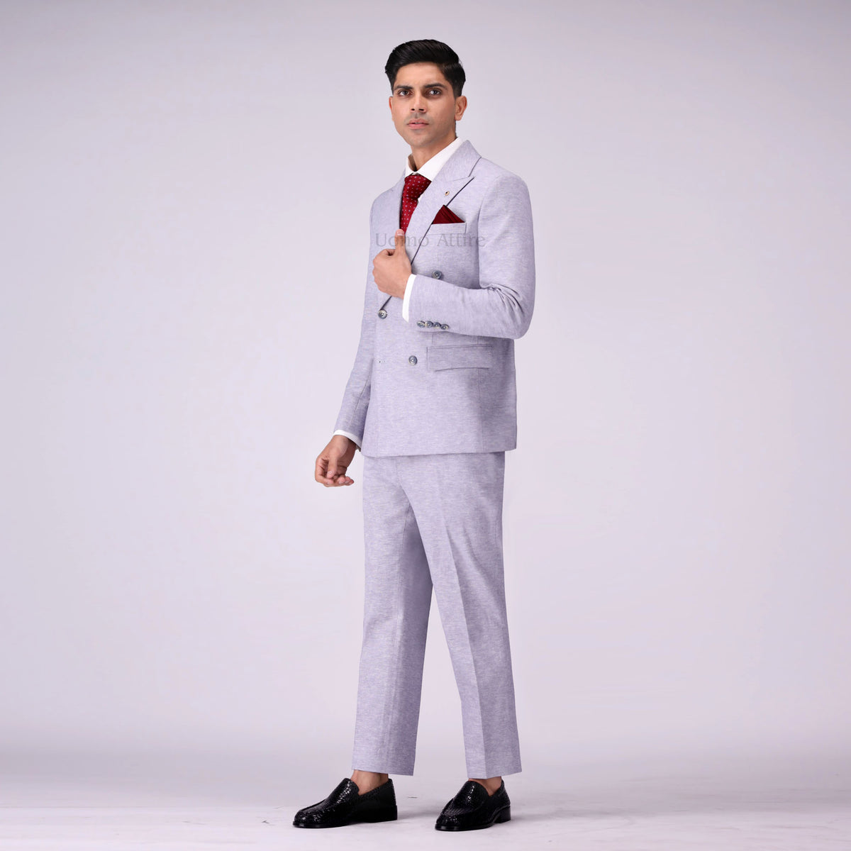 Luxurious Linen Double-Breasted Two Piece Suit For Men's
