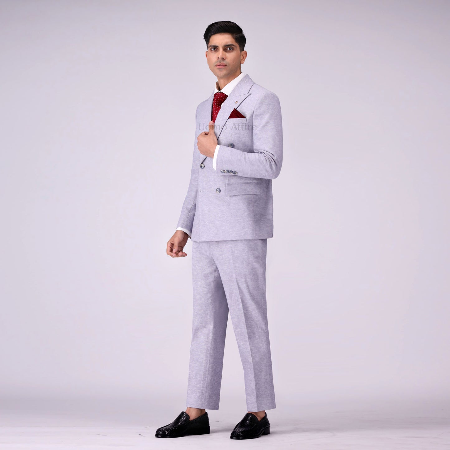 
                  
                    Luxurious Linen Double-Breasted Two Piece Suit For Men's
                  
                