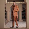 Luxury Rusty Orange Embroidered Prince Coat for Grooms with Kurta and Pajama