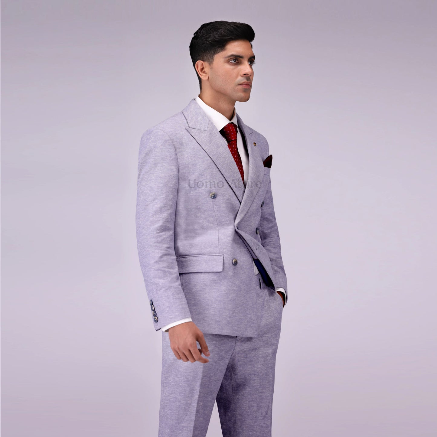 
                  
                    Luxurious Linen Double-Breasted Two Piece Suit For Men's
                  
                