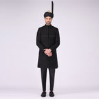 Majestic Open Front Black Sherwani  For Groom With Fully Embilshment