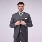 Refined Italian Wool Charcoal Grey Three-Piece Suit For Mens