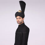 Majestic Open Front Black Sherwani  For Groom With Fully Embilshment