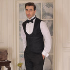 Luxurious  Black Tuxedo With Double-Breasted Waistcoat For Mens