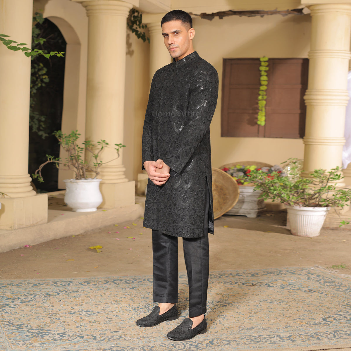 Custom Made Luxury Black Fully Embellished Sherwani for Groom