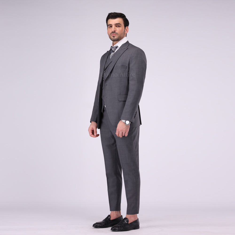 
                  
                    Refined Italian Wool Charcoal Grey Three-Piece Suit For Mens
                  
                