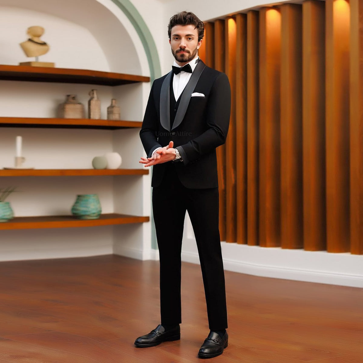 Men's Luxury Black Tuxedo 3-Piece Suit with Shawl Lapel