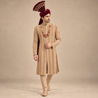 Golden Groom Sherwani for Men in Hand Micro Embellishment