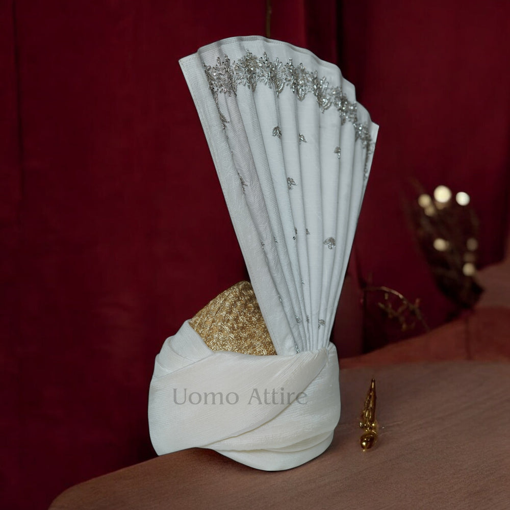 White Aitchison Wedding Turban for Groom