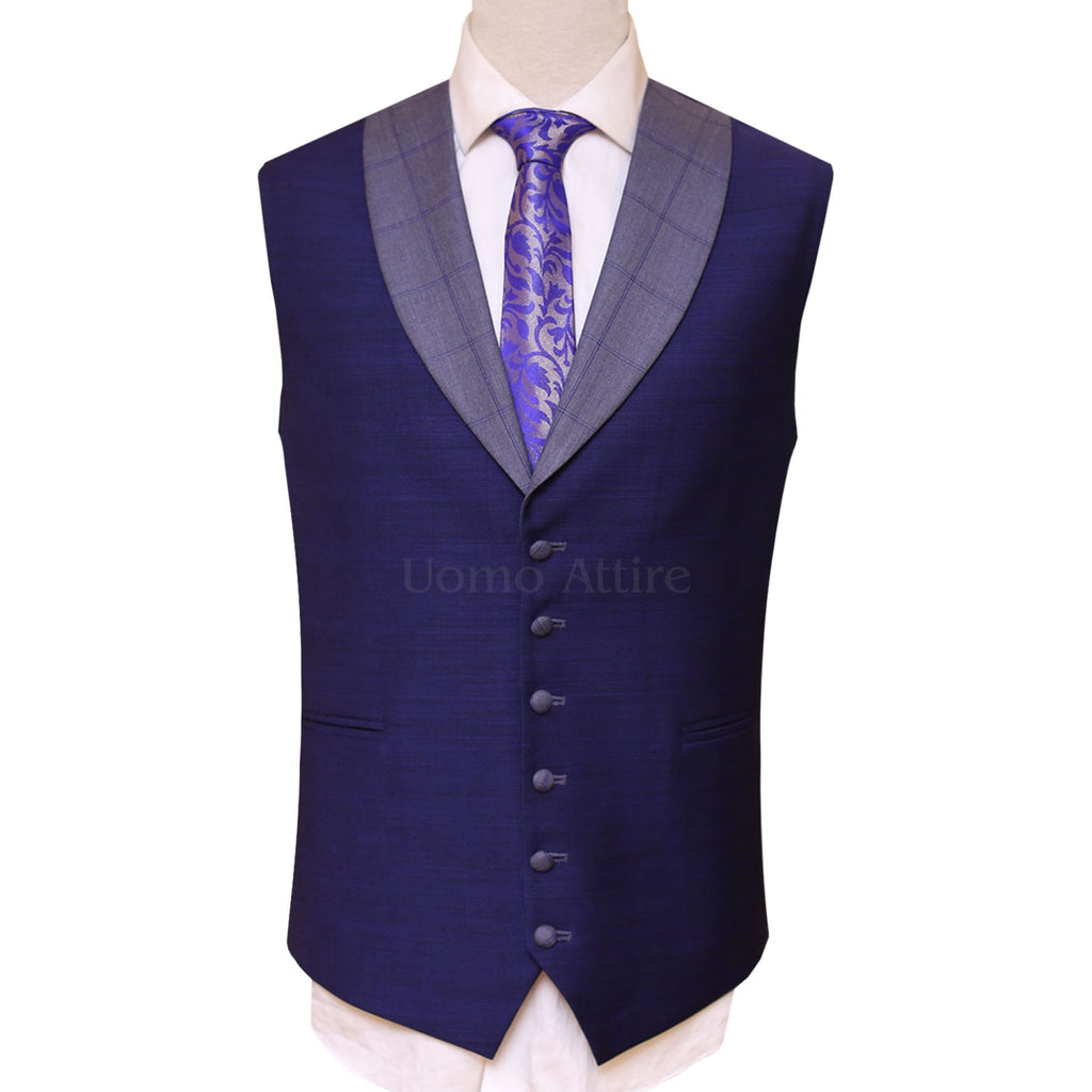 Single Breasted Vest for Windowpane Checkered Bespoke Gray 3 Piece Suit