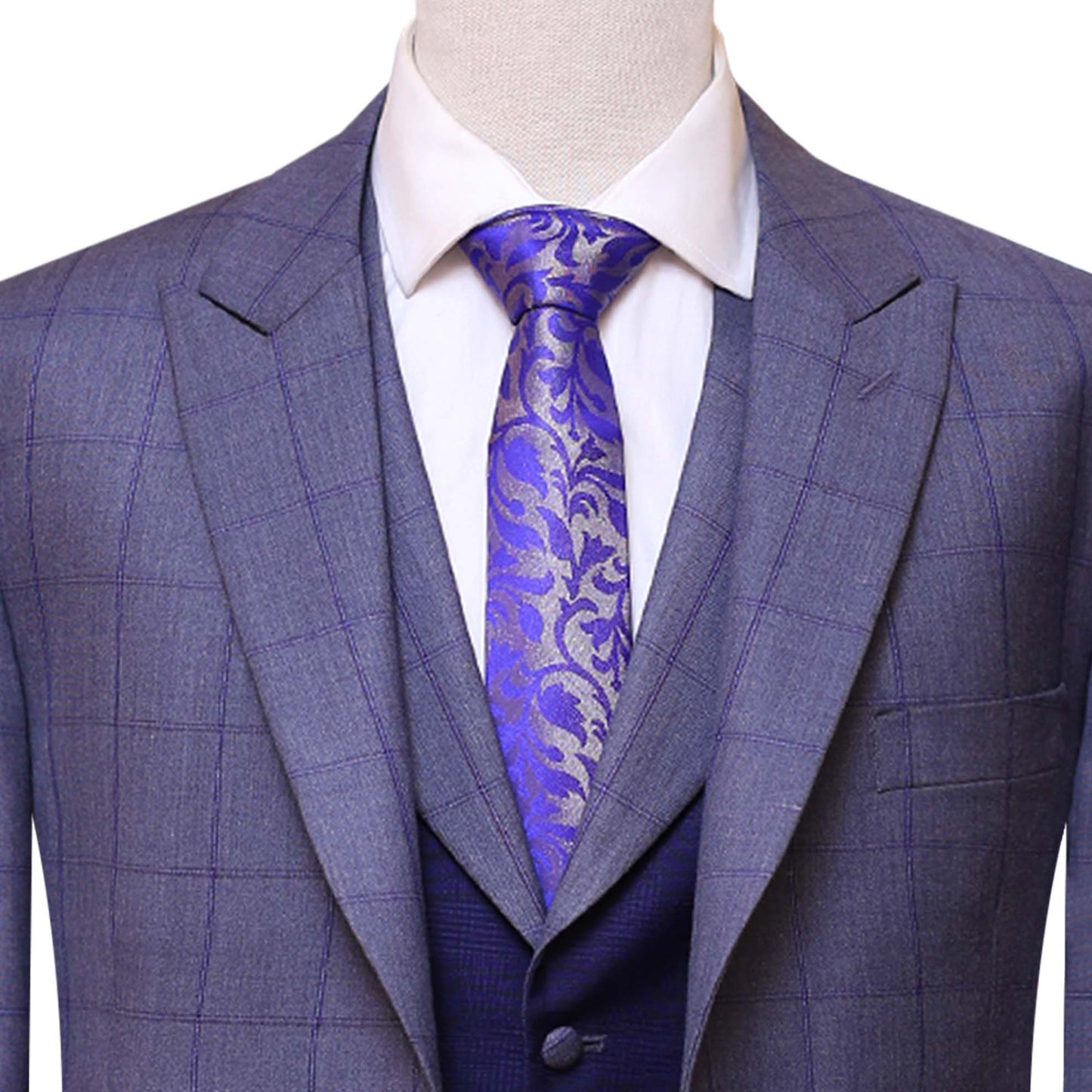 
                  
                    Windowpane Checkered Bespoke Gray 3 Piece Suit
                  
                