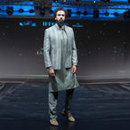Luxury Ice Blue Embroidered and Embellishment Prince Coat & Kurta Pajama