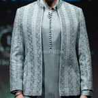Luxury Ice Blue Embroidered and Embellishment Prince Coat & Kurta Pajama