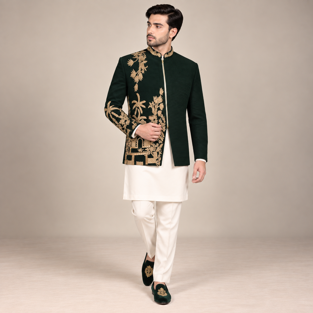 Bespoke Designer Deep Green Luxury Prince Coat