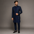 Navy Blue Prince Coat for men in Multicolor Hand Embellished